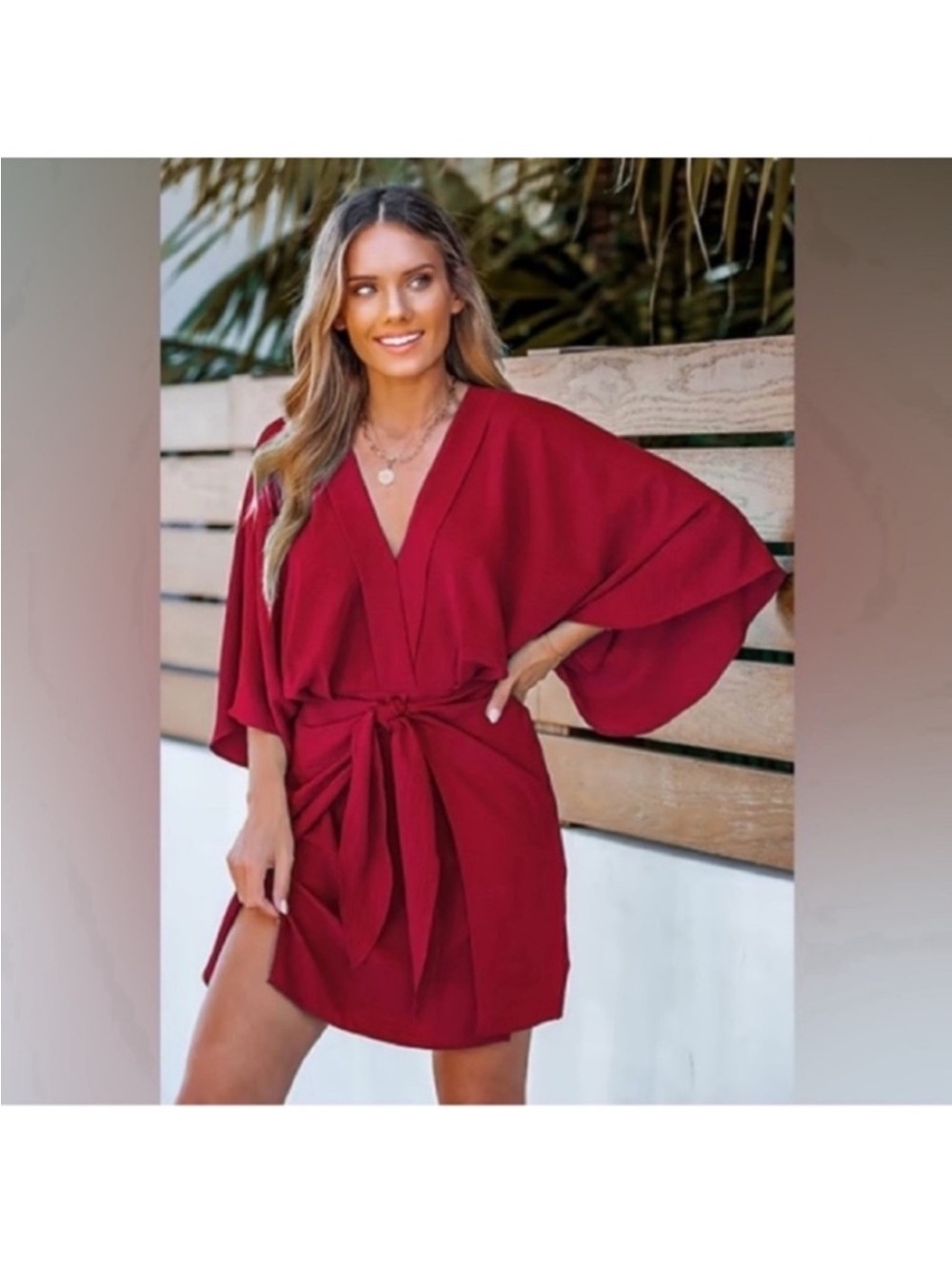 NWT Cupshe Burgundy V-Neck Kimono Sleeve Mini Dress Sz S Coverup